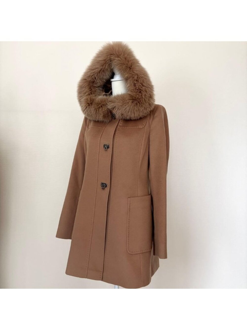Max Mara Studio Hood with Fur Finest Wool Coat